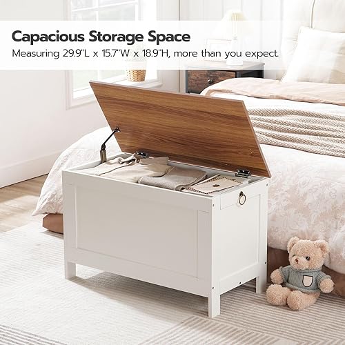 Miniatura 3 de HOOBRO Caja de juguetes, baúl de almacenamiento de aspecto de madera retro con bisagra de seguridad, banco de almacenamiento de entrada soporta 220