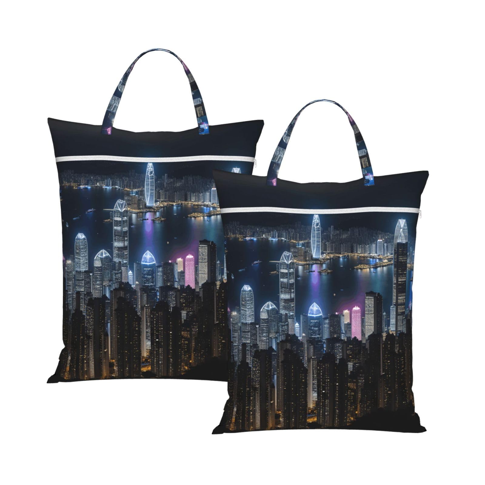 Aerial Night Of View Hong Kong Print Travel Laundry Bag Foldable Lightweight Camping Beach Dorm Weekend Getaways