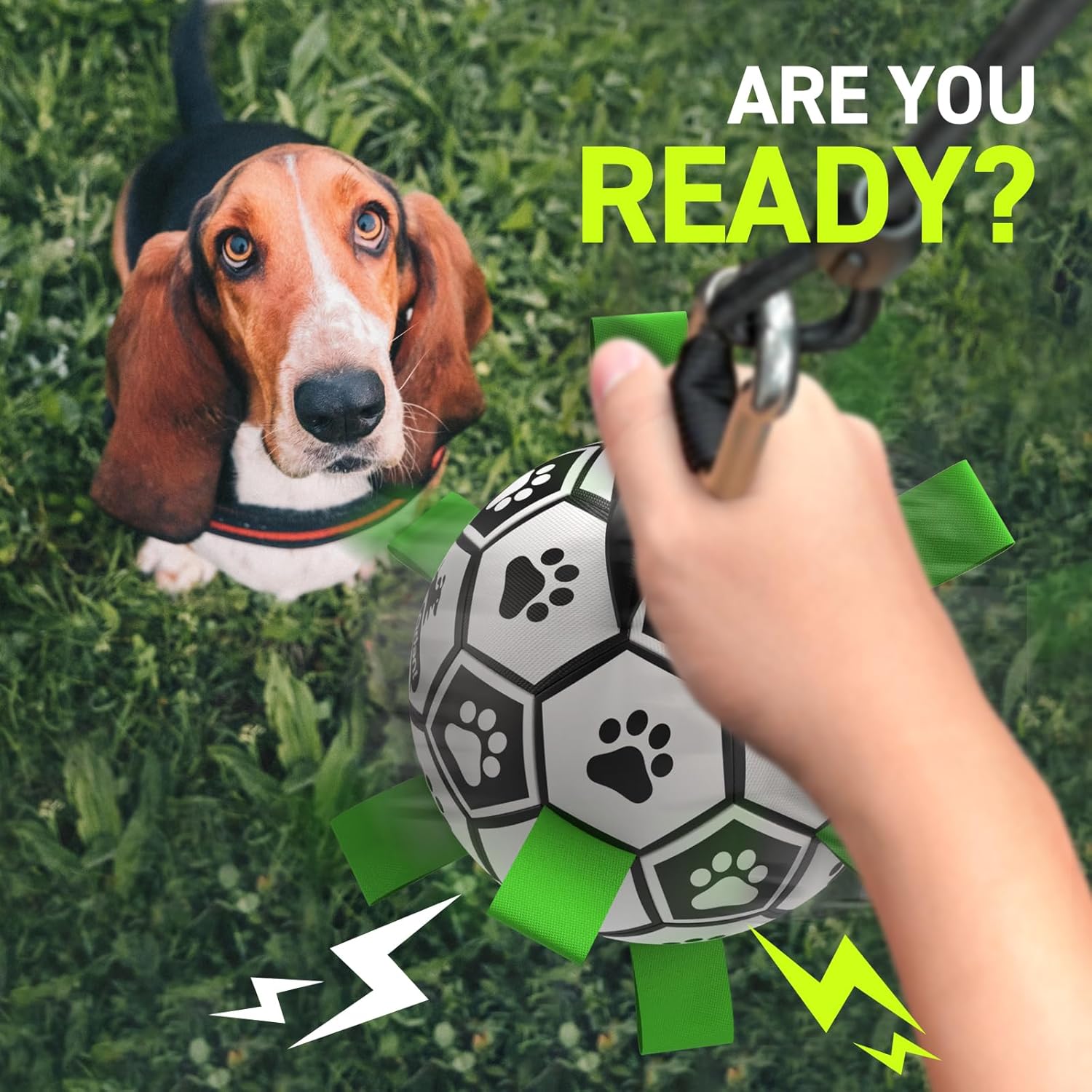 QDAN Tether Tug Outdoor Dog Toy, Durable Interactive Dog Toy with Adjustable Pole, Outdoor Toys for Dogs, Soccer Ball, Self-Play & Tug of War Toy for Small Medium Large Dogs