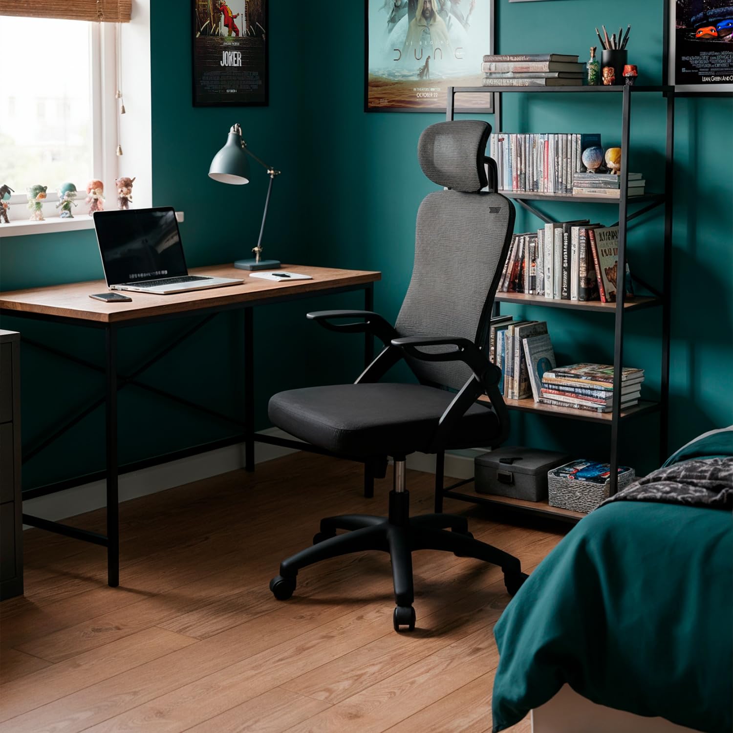 DRIFT GAMING DRAIR35 – Silla Escritorio Ergonómica Oficina y Hogar de Malla tensada Transpirable, Reclinable 90-120°, Reposacabezas y Reposabrazos Abatibles, Soporta hasta 120 kg, Negro