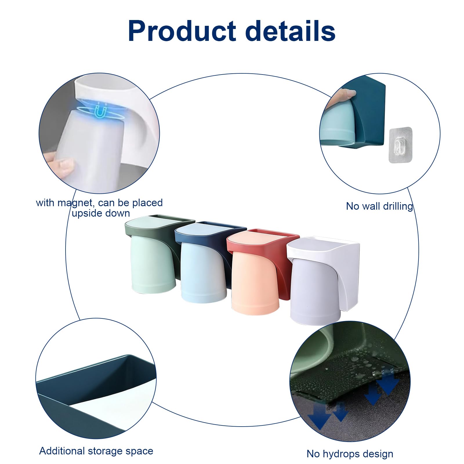 Porte Brosse à Dents Mural, Gobelet Salle De Bain Magnétique, Rangement Brosse A Dent Pour La Famille, Multicolore Et Support Pour Porte Brosse à Dents Avec Rangement Pour Dentifrice