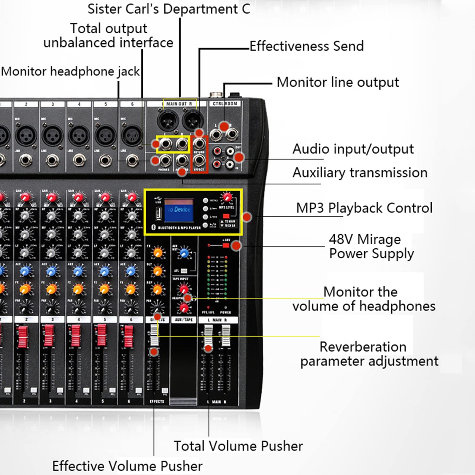 6-kanałowy mikser DJ profesjonalny mikser audio komputer nagrywanie sceniczne USB karta dźwiękowa o wysokim niskim tonie Bluetooth do studia imprezowego