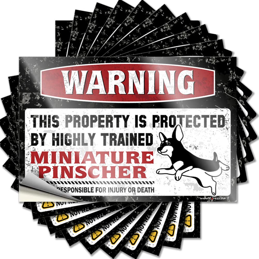 Warning This Property is Protected By A Highly Trained Miniature Pinscher Western Funny Sticker | Sports Waterproof Vinyl Tumbler Boys Removable Decal Peel Stick(12X18CM)