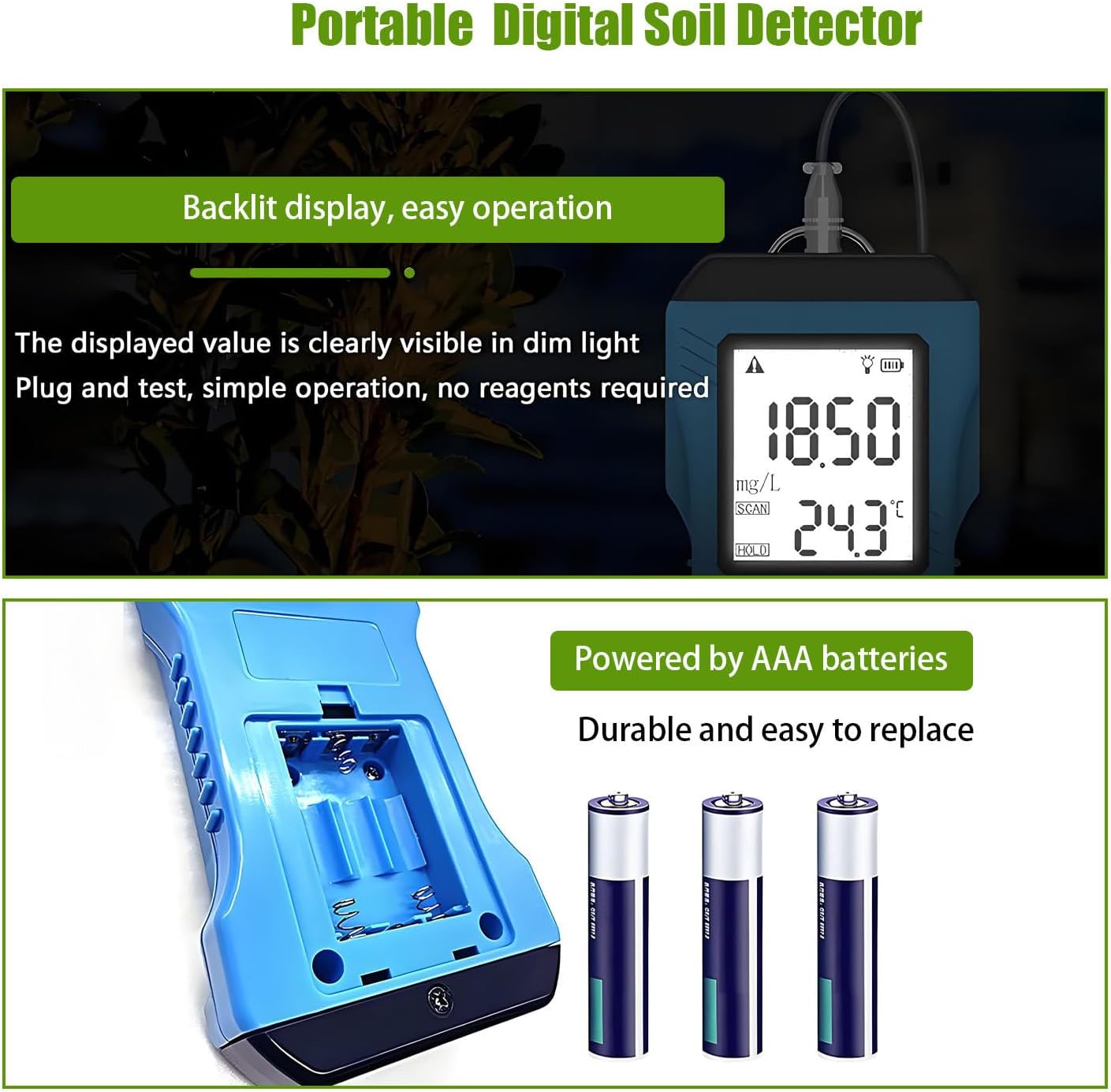 Portable Dissolved Oxygen and NPK Tester, Backlit LCD Soil Test Kit for Lawn, Farm, Indoor and Outdoor Plants