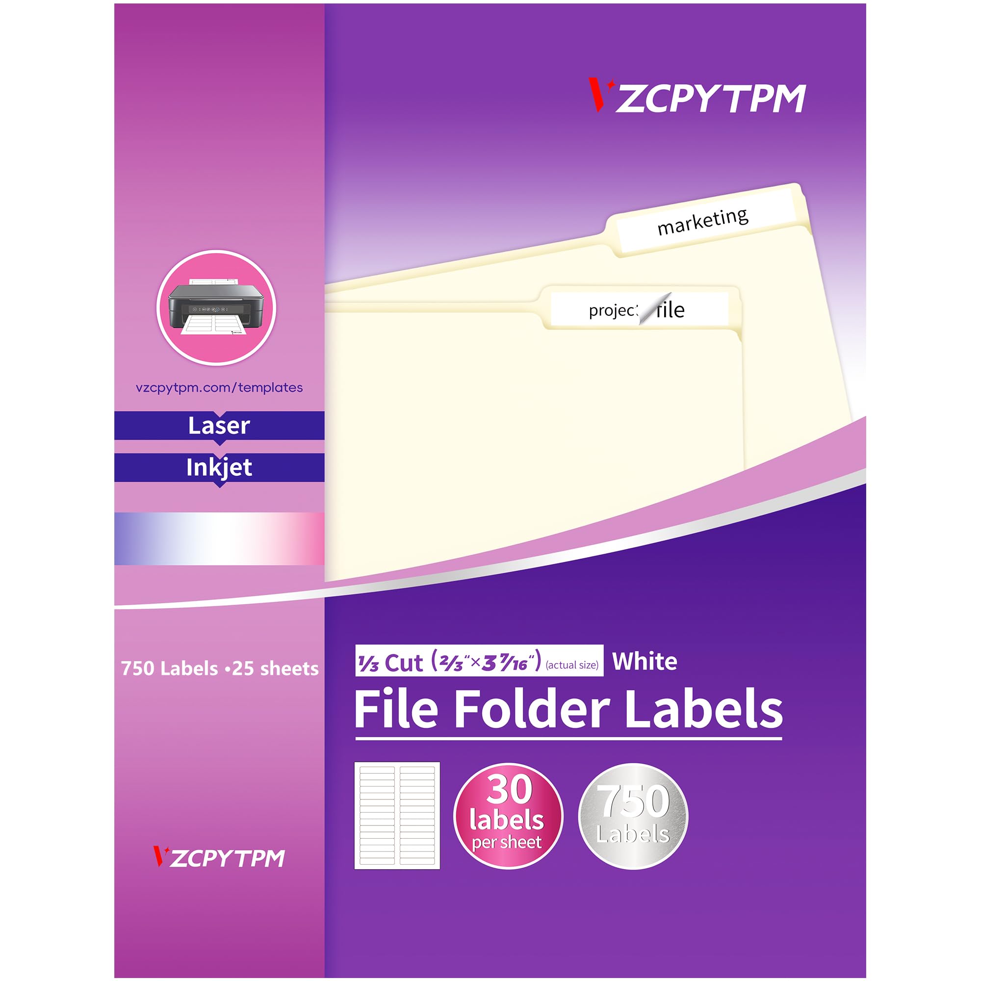 Snapklik.com : File Folder Labels,750 Labels 1/3 Cut,Self Adhesive ...
