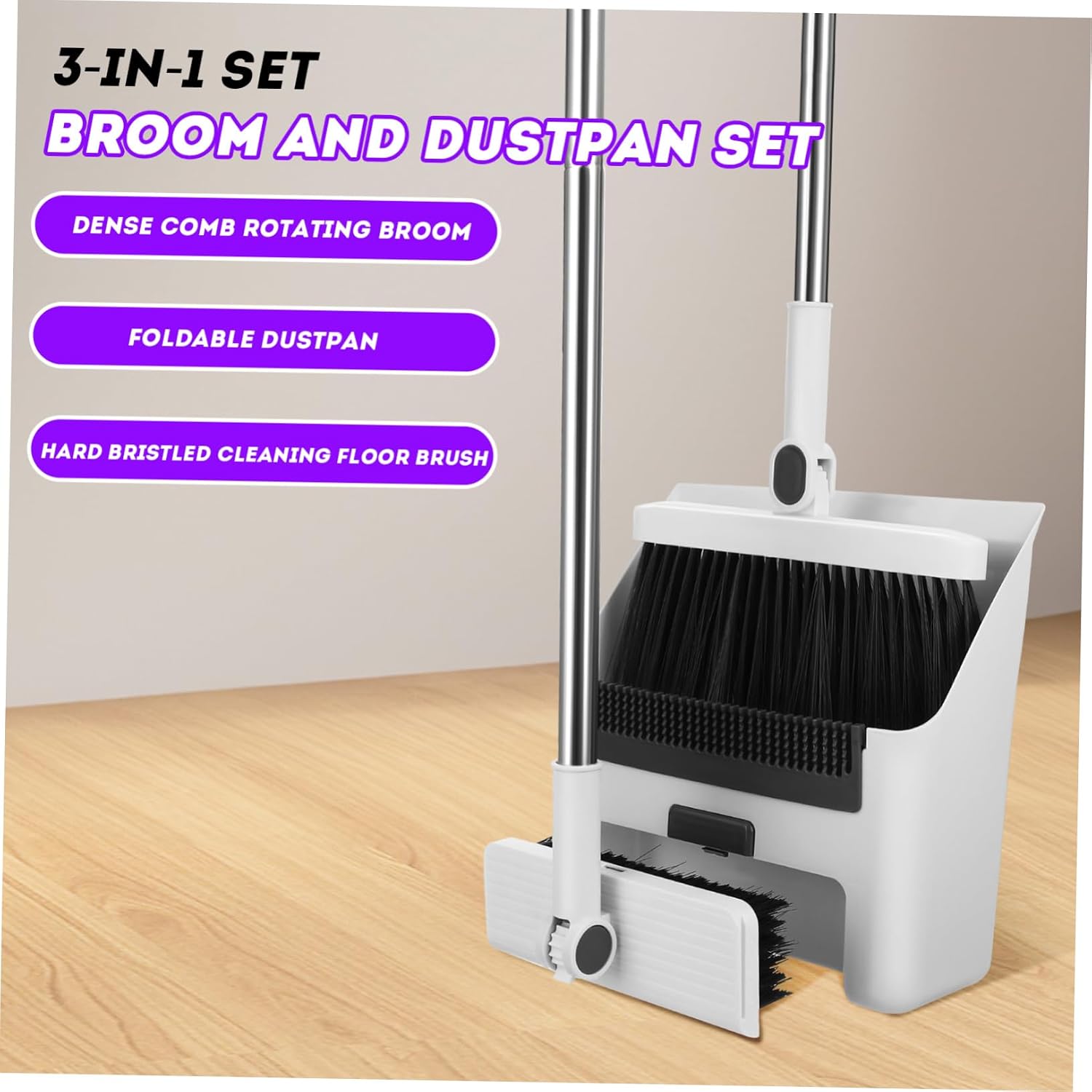 GLEAVI Foldable Broom and Dustpan Set Multi Functional Cleaning Kit with Capacity Dust Pan and Dense Bristles for Indoor Outdoor Use Home Floor Sweeping