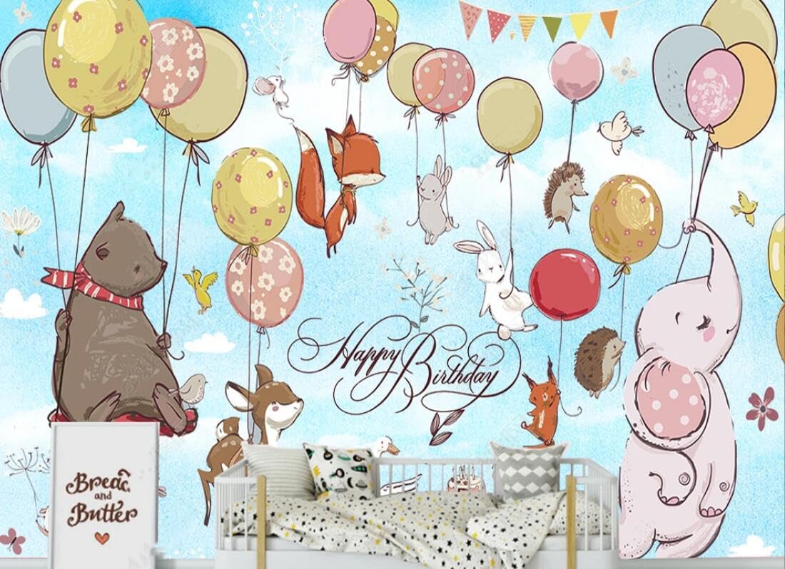 Papier peint intissé panoramique XXL 430x300cm avec animaux et éléphant dessin animé pour chambre