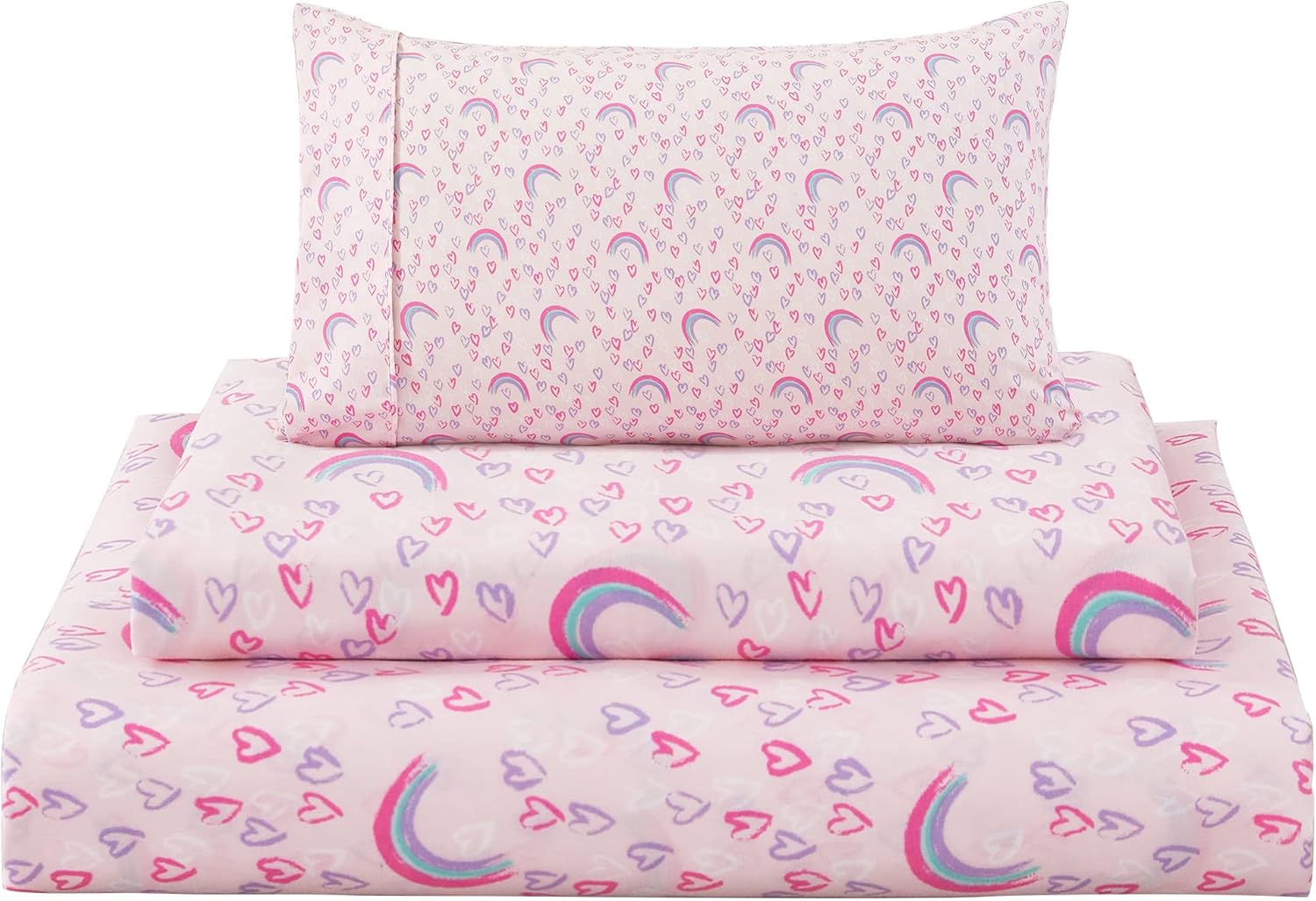 Viviland Kids Twin Sheet Set Pink Heart Twin Sheet Set for Girls Kids Twin Sheet
