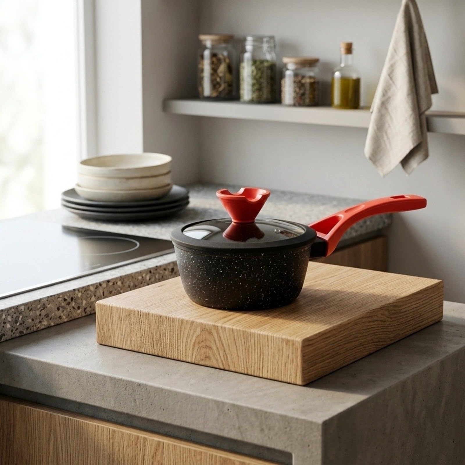 Pentola in lega con coperchio in vetro, pentola singola per latte e porridge, fondo piatto per fornelli a gas e induzione, ergonomico per manico, 32 x 16 x 11 cm