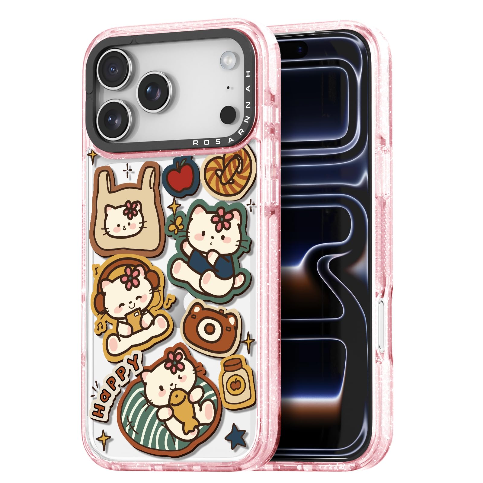 Coque iPhone Pro pailletée rose Rosarnnah antichoc chat - 8