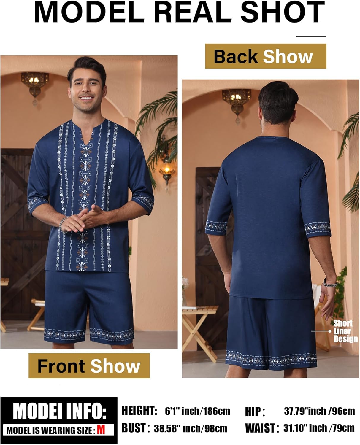 Men's Print Linen Shirts and Shorts Set Short Sleeve 2 Piece Beach Vacation Outfits Summer Yoga Suits With Pockets - Image 3