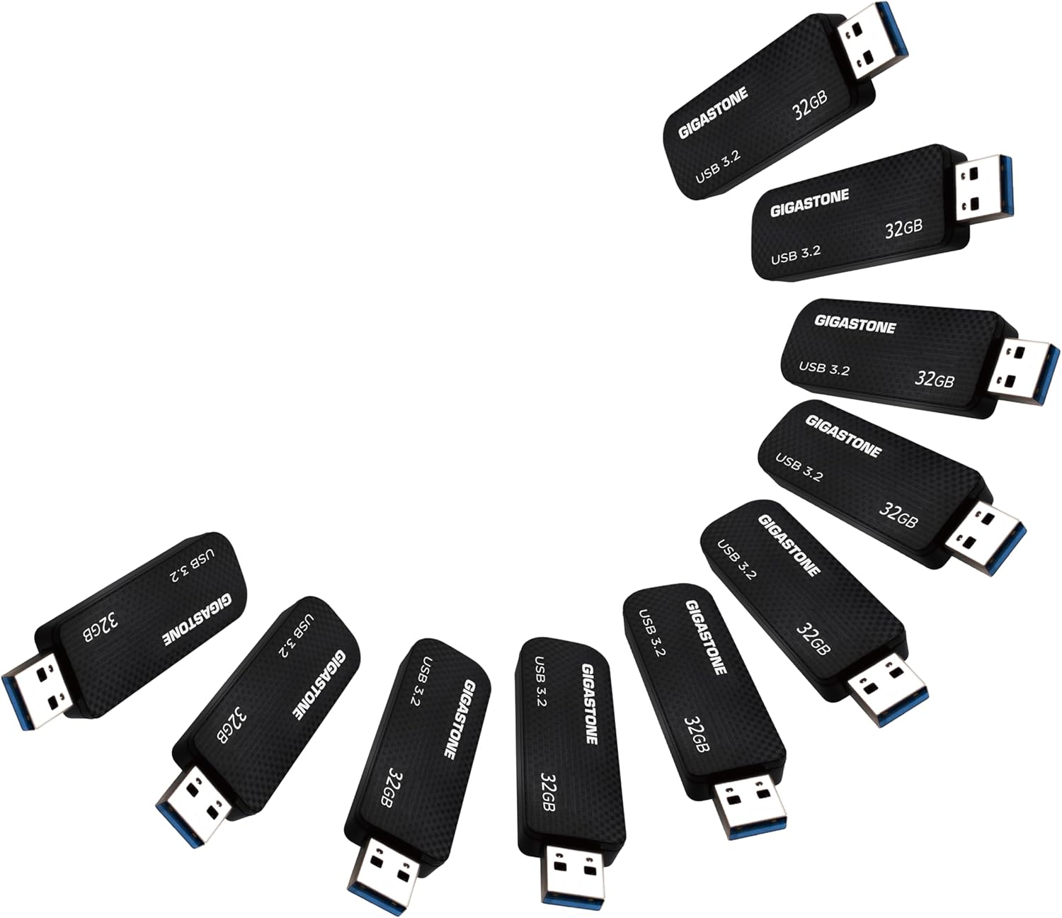 GIGASTONE 32GB Flash Drive (10 Pack) Z30 USB 3.2 Gen 1, 80MB/s Ultra Fast, Keychain Loop, Carbon Fiber Style, Push-Pull Design, Data Storage, Backup for PC/Mac/TV/Car, USB 2.0/3.0/3.1 Compatible