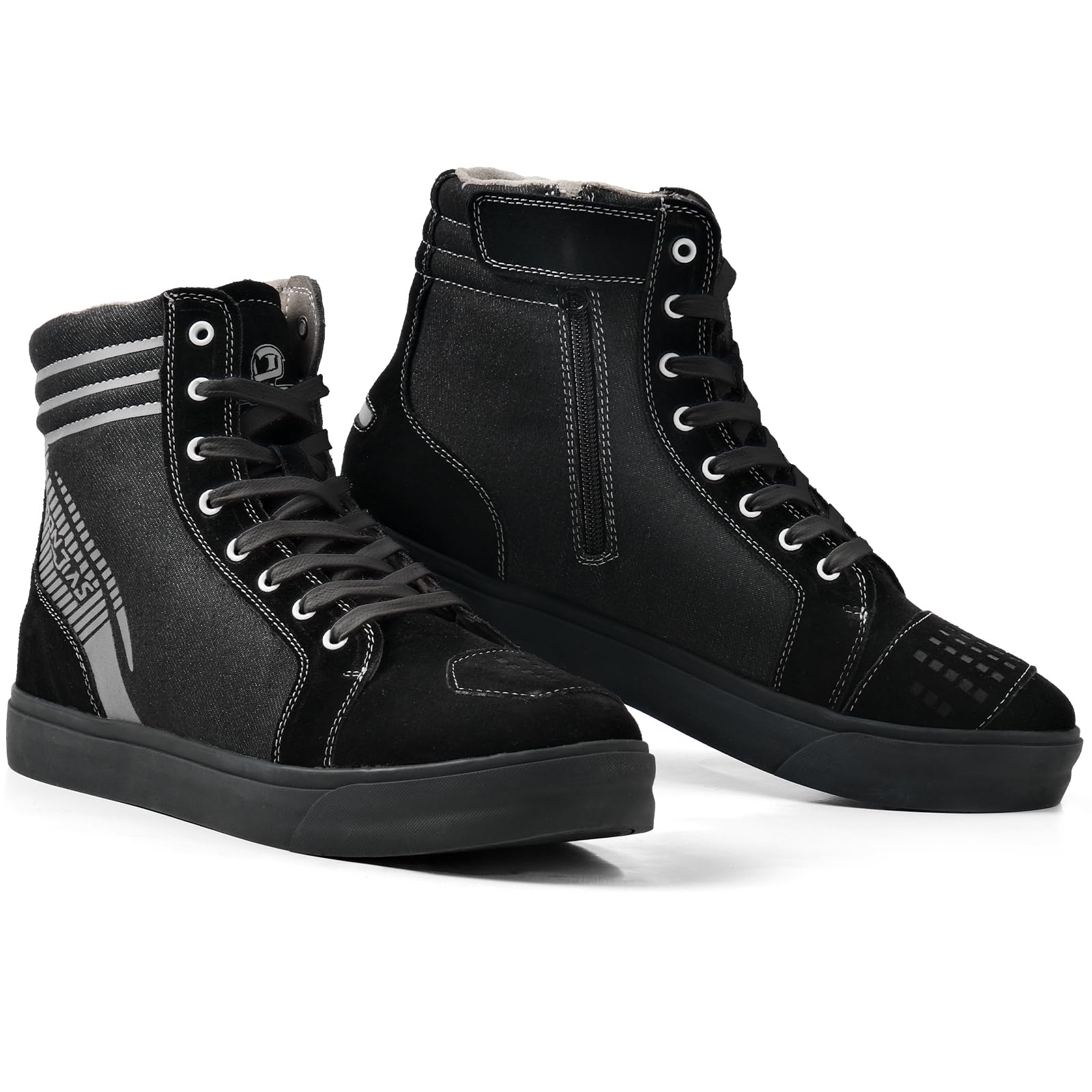 IRON JIA'S Motorradschuhe Herren Schwarz 40-46 | rutschfeste atmungsaktive Street Casual mit seitlichen Reißverschlüssen, Knöchelstütze und Schaltkissen 44