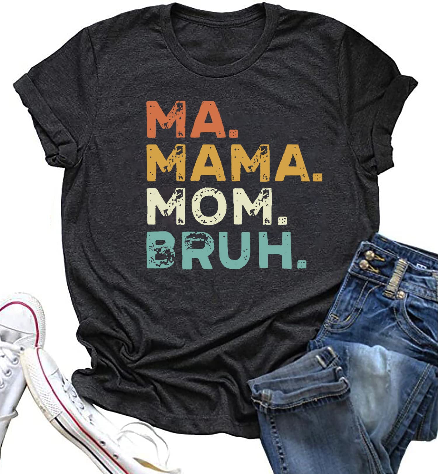 BEDDANMama Shirts for Women Ma Mama Mom Bruh Shirt Funny Mom Shirt Tee Tops Summer Casual Short Sleeve Tops