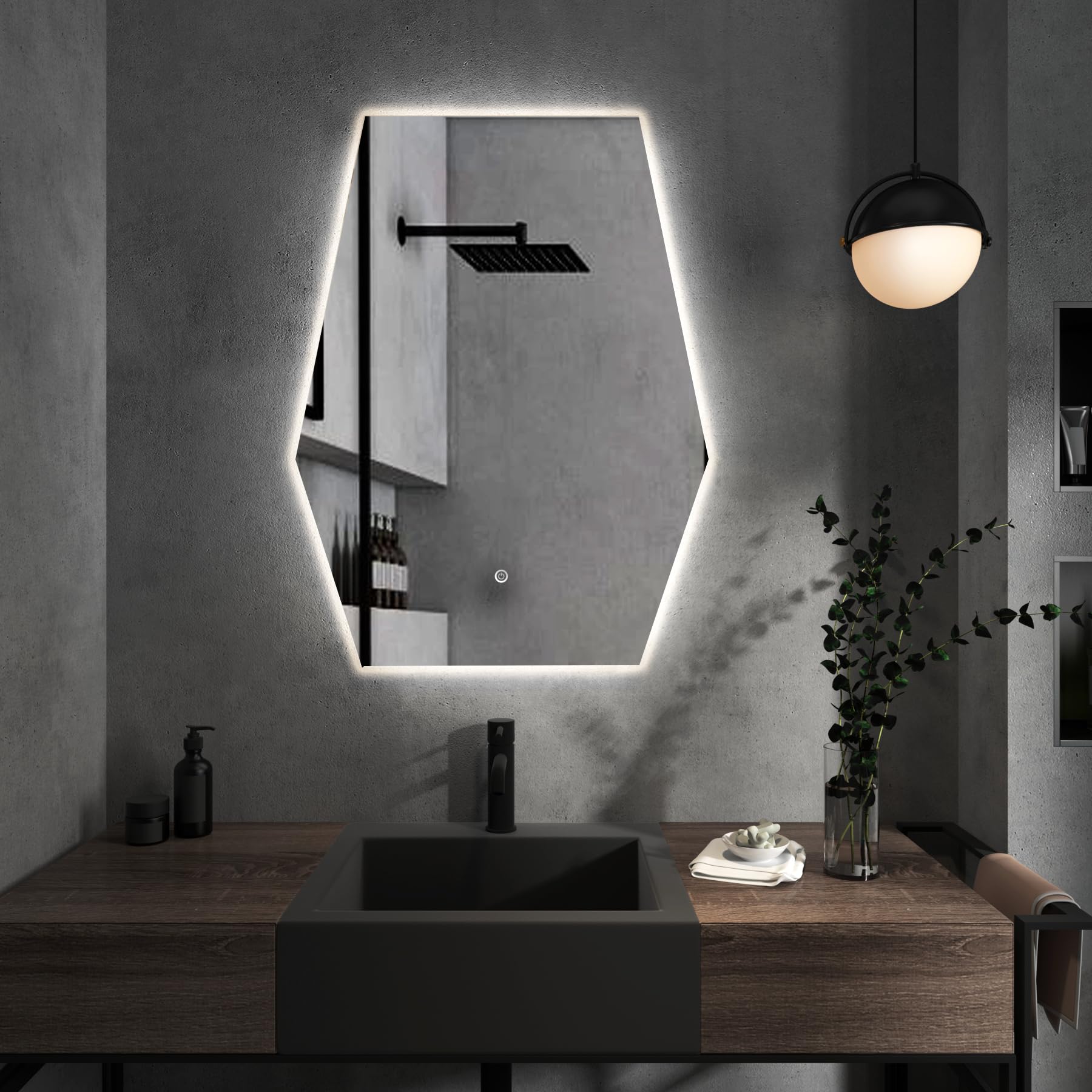 Royal Bathrooms Elva 600 x 800mm Hexagon LED Illuminated Silver Mirror - Anti-Fog Technology Modern Design for a Stylish and Crystal-Clear