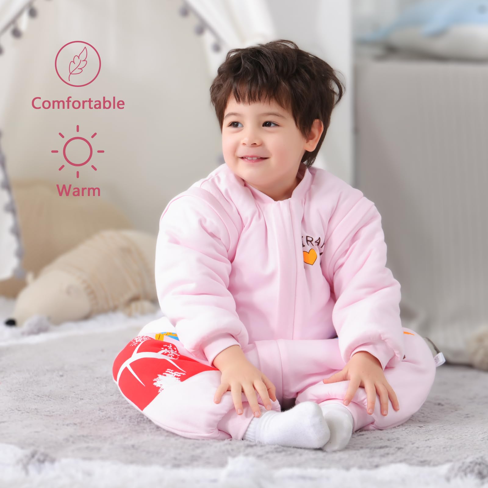 MIKAFEN Sacco nanna a maniche lunghe con piedi 3,5 tog invernale, per bambini - sacco nanna invernale con gambe - 100% cotone, Cervo rosa (18-36 mesi)