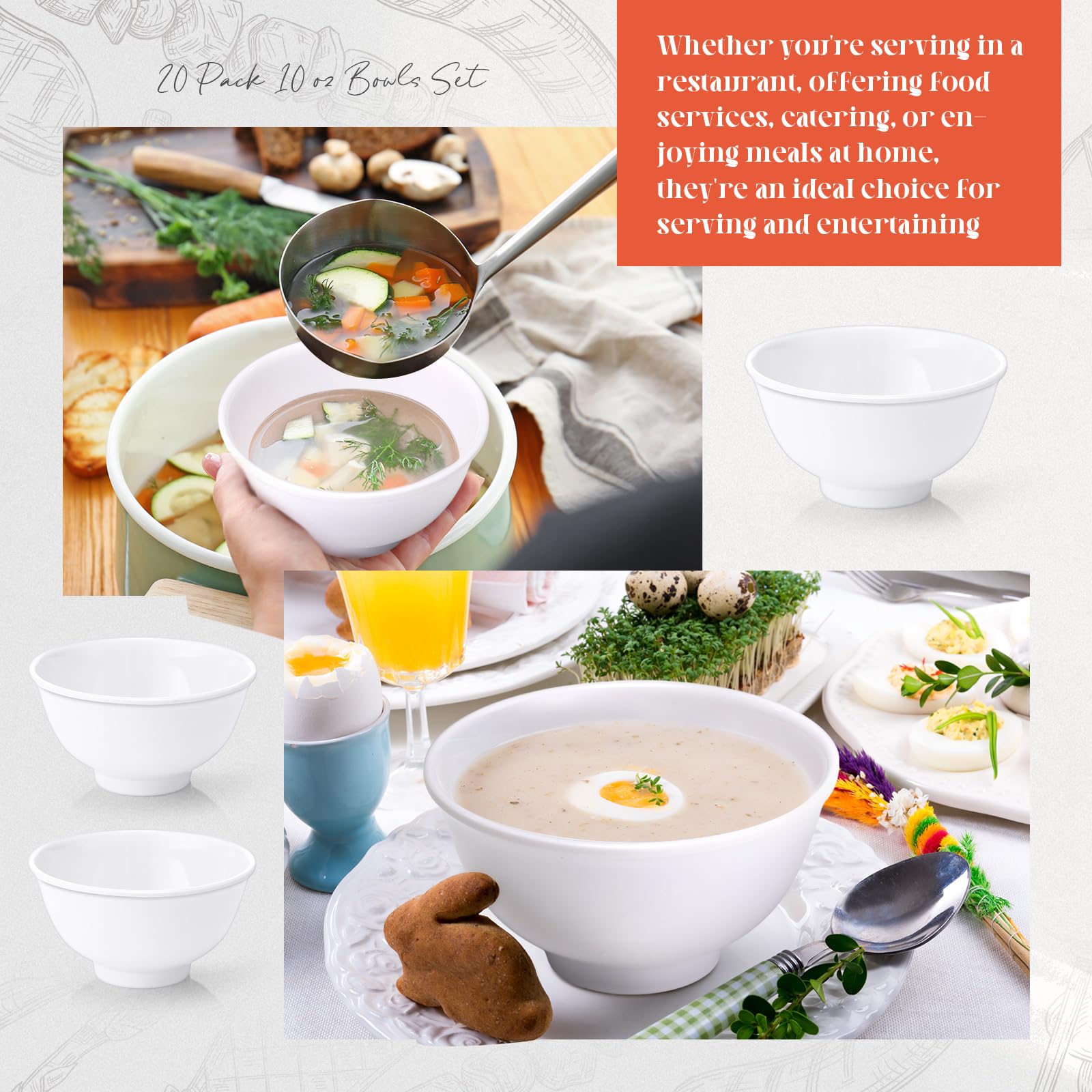 Set van 6 Melamine 28oz Salade Bowl Set, 15 cm Ronde Soep Kom, 100