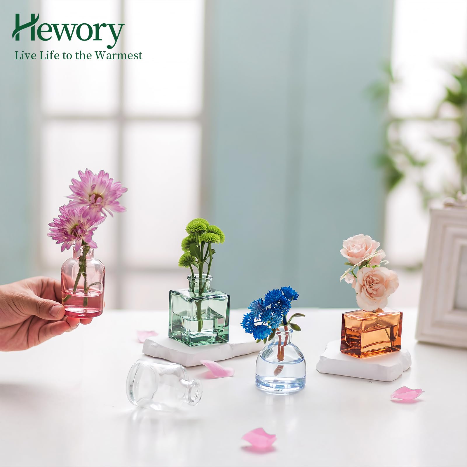Jarrones pequeños de cristal para centros de mesa, 40 piezas de colores resistentes y bonitos jarrones a granel, mini jarrón para botella para boda, decoración del hogar, fiesta de 4