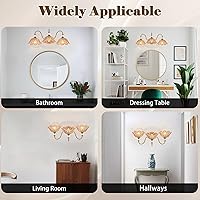 Vista 5 de Vintage Bathroom Vanity Light, 3-Light Matte Brass Finish Vanity Light with Flower-Shaped Amber Glass Shades, Retro Wall Sconce for Bathroom