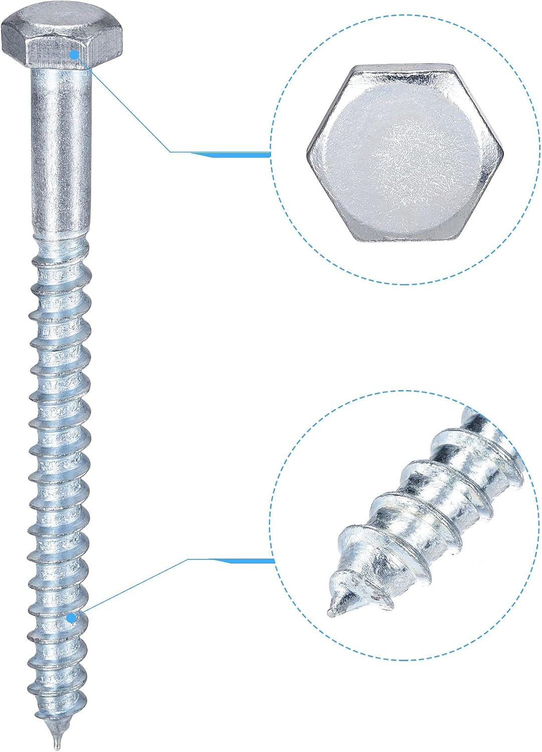 sourcing map Hex Lag Screws, M8 x 90mm Carbon Steel Zinc Plated Half Thread Self-Tapping Bolts for Wood Screw 15Pcs - Image 4