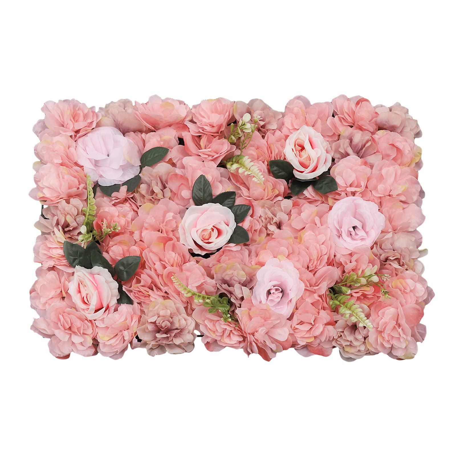 12 Stück Künstliche Blumenwandpaneel, 60 X 40cm Kunstrosen Blumenhintergrund, Künstliche Blumen für Hochzeit |Parteien |Valentinstag Dekoration(Orange rosa Mit Blättern)