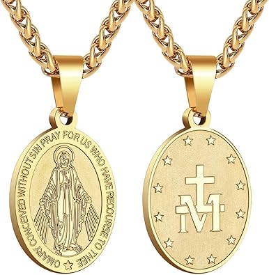 P. BLAKE Oval Saint Christopher/Michael/Joseph/Jude/Virgin Mary/Joseph/Francis/Patrick/Anthony/Benedict/Thomas Necklace for Men Women, Stainless Steel Catholic Patron Pendant with Chain 24 Inches
