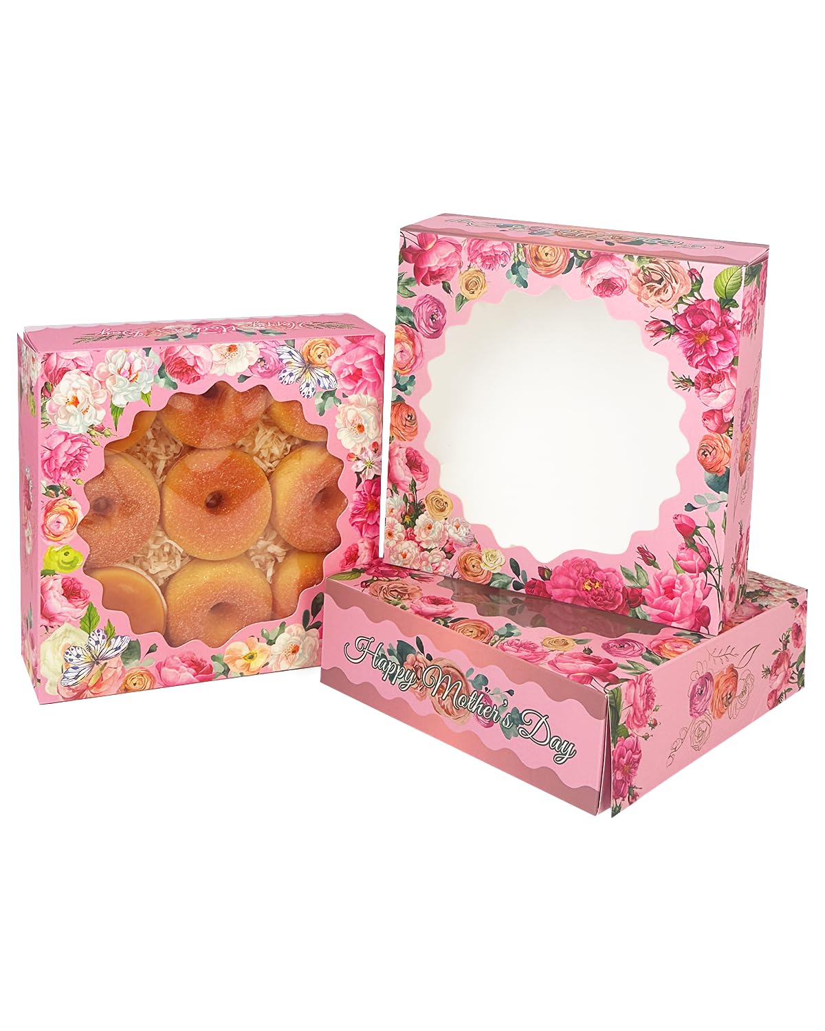 qiqee Lot de 30 boîtes à biscuits pour la fête des mères avec fenêtre - 20,3 x 20,3 x 6,3 cm - Boîte à pâtisserie pour la fête des mères