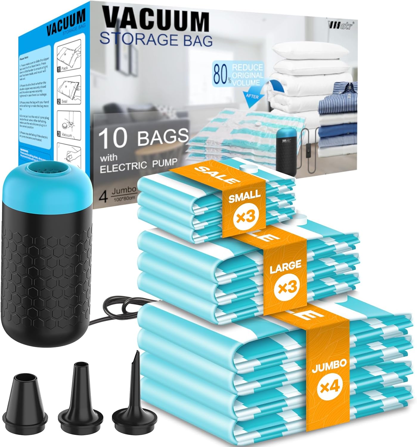VMSTR Vacuum Storage Bags with Electric Pump Vacuum