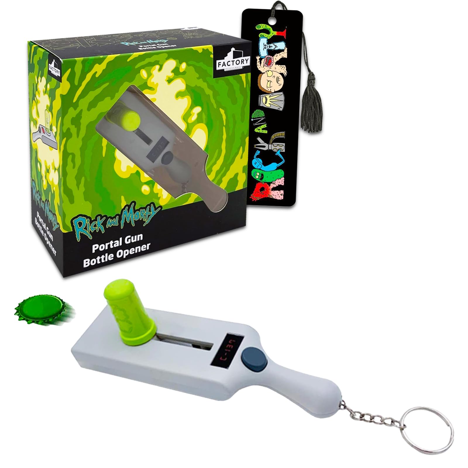 Trends International Rick and Morty Bottle Opener – Rick and Morty Portal Gun Opener Bundle with 1 Rick and Morty Bottle Opener for Adults, Rick and Morty Bookmark | Rick and Morty Merchandise