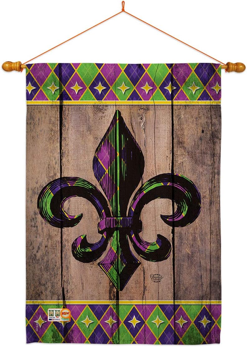Fleur De Lys Burlap - Spring Mardi Gras Decoration - 28" x 40" Impressions House Flag by Ornament Collection - US made