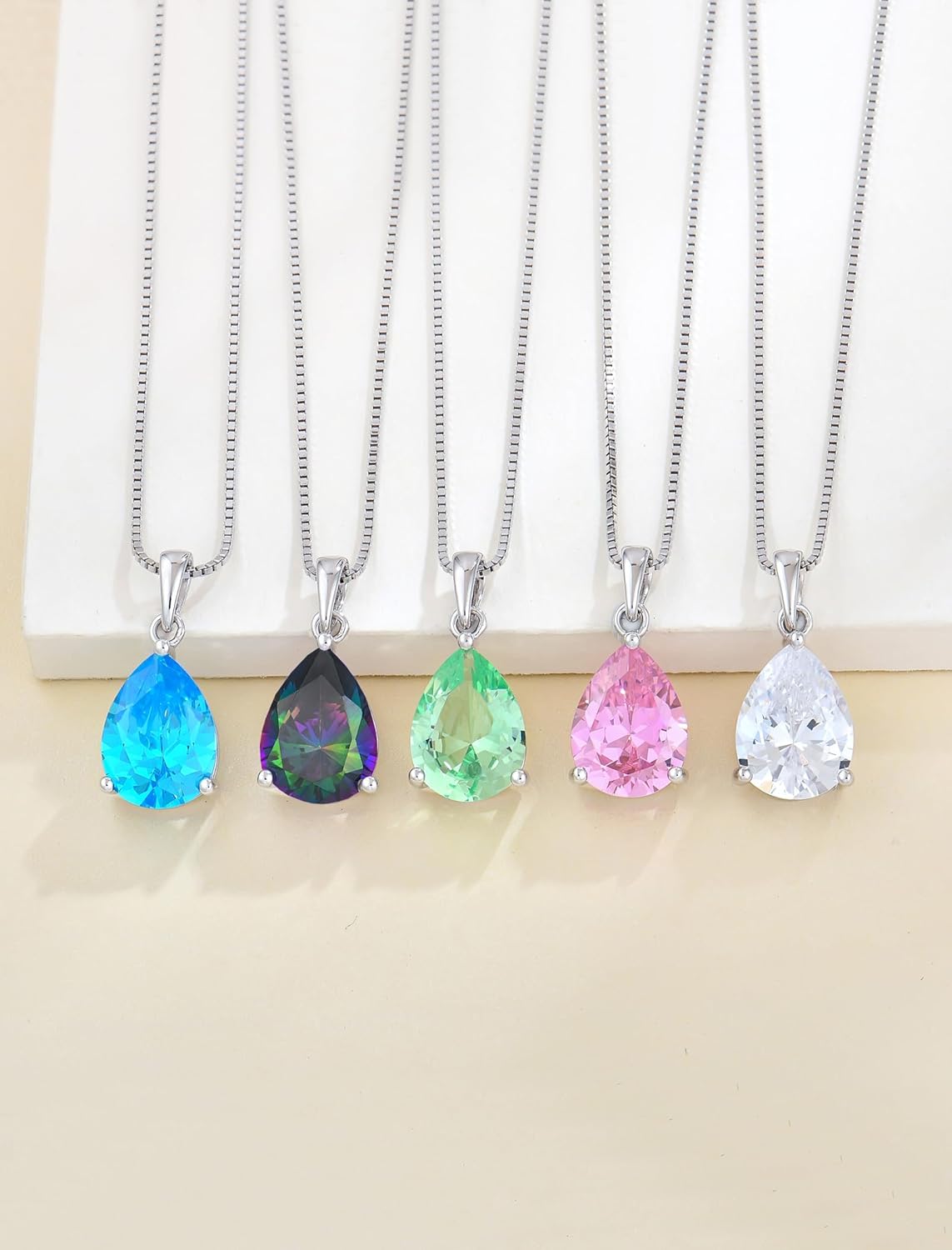 YL Teardrop Necklace 925 Sterling Silver Solitaire Pendant 9x12 MM Pear Cut Birthstone Jewelry for Women - Image 4