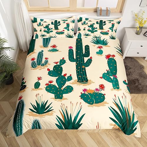 Juego de ropa de cama floral de cactus para niñas y niños, funda de edredón de flores suculentas, funda de edredón con plantas verdes exóticas,