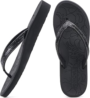 Women's Flip Flops with Rhinestone, Arch Support Yoga Mat Comfort Walking Summer Beach Thong Sandals with Plantar Fasciitis Rubber Soles US Size 5-11