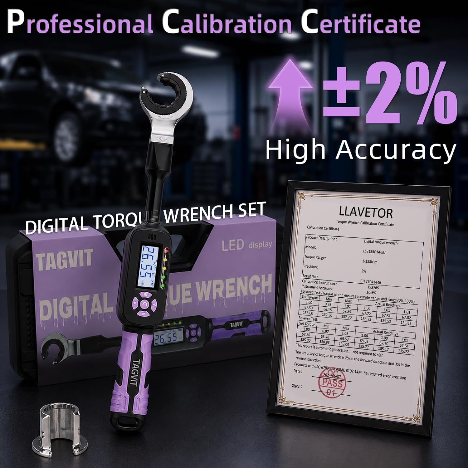 Flare Nut Digital Torque Wrench Set 3/8 Drive (0.7-99.6 Ft.Lb) | Open End Combination Torque Wrench Set for Bike Moto Auto Fuel Line & AC Repair ±2% Accuracy