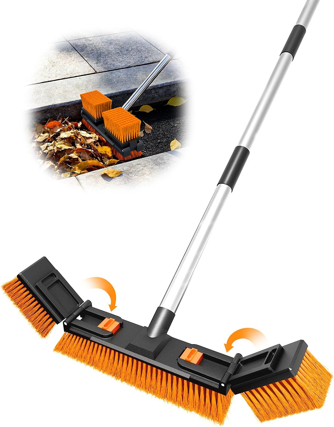 18.5"/47cm Adjustable Head Push Broom for Outdoor 57"/145cm Thickened Stainless Steel Handle Ergonomic Shop Broom Stiff Bristle Heavy Duty Industrial Concrete Garage Patio Garden Yard Deck Driveway