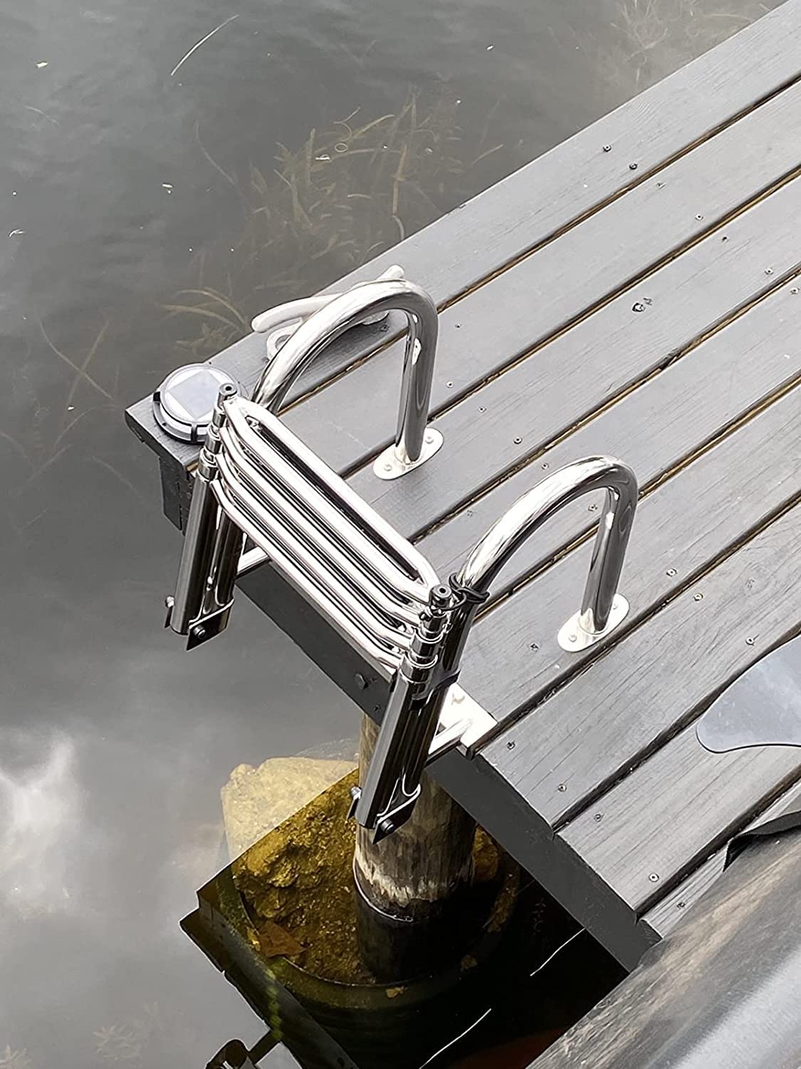 Scaletta Pieghevole per pontile, 4 gradini, con Pedale allargato e corrimano, Scale in Acciaio Inox per pontoni, Piscine, Yacht, capacità di carico di 330 libbre.
