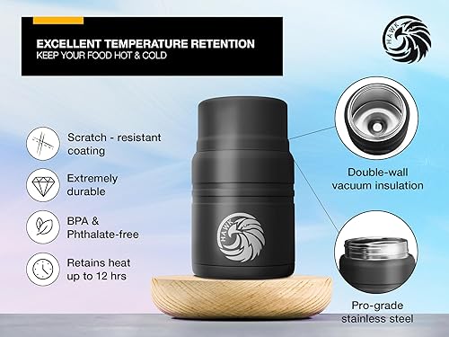Miniatura 3 de Hawk Tarro de alimentos aislado  Contenedor de acero inoxidable al vacío de 24 onzas con boca ancha, tapa a prueba de fugas y asa de transporte