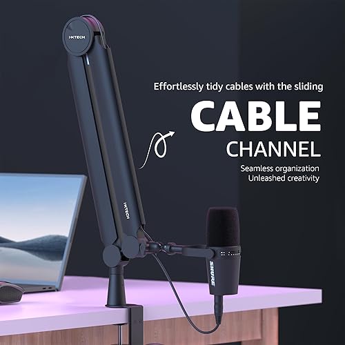 Miniatura 4 de IXTECH Brazo de brazo de micrófono giratorio de 360 con soporte de escritorio, totalmente ajustable, para podcast, video, juegos, radio, grabación