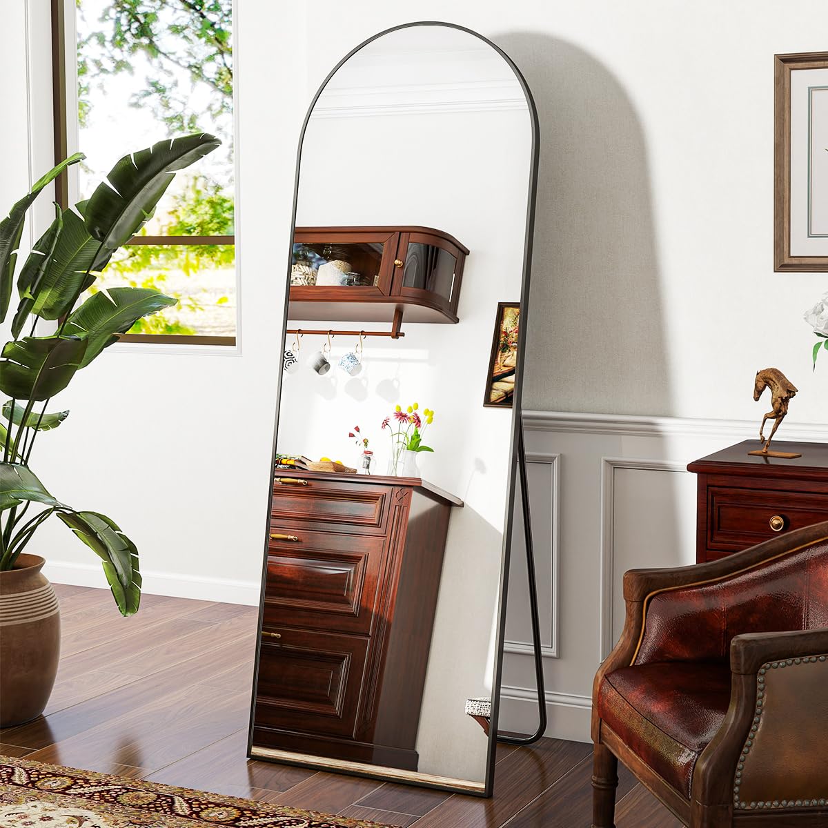 21 x 64 inch Arched Full Length Mirror, Black Arch Floor Mirror Full Length with Stand, Full Body Standing Mirror for Living Room, Bedroom, Hanging or Leaning Against The Wall