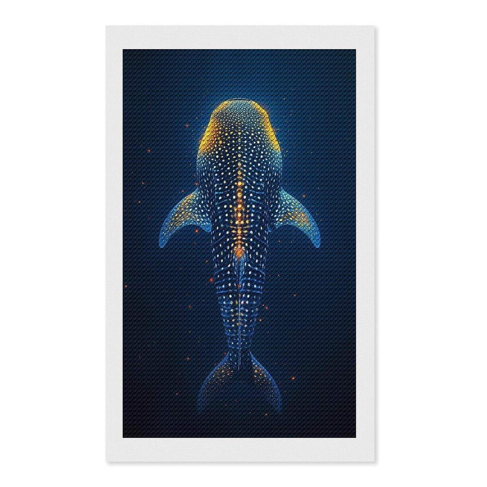 Junmoney Abstract Whale Shark Gold Diamond Painting Canvas Kit 12"x20", Adhesive Canvas, Living Room Decor, Farmhouse Decor, Winter Craft
