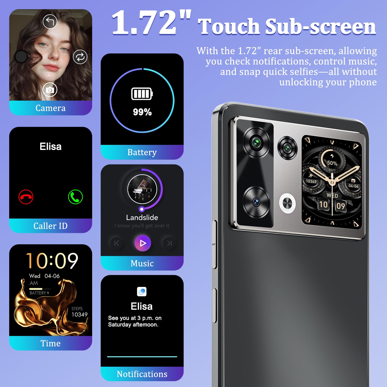 CUBOT P90 Smartphone Android 15, 24GB RAM+256GB ROM Telefono Cellulare G100, 6.88" 120Hz Cellulari e Smartphone, 1.72" Touch Screen Posteriore, 64MP+16MP Telefoni, 5100mAh/18W, NFC/Face ID/Fingerprint