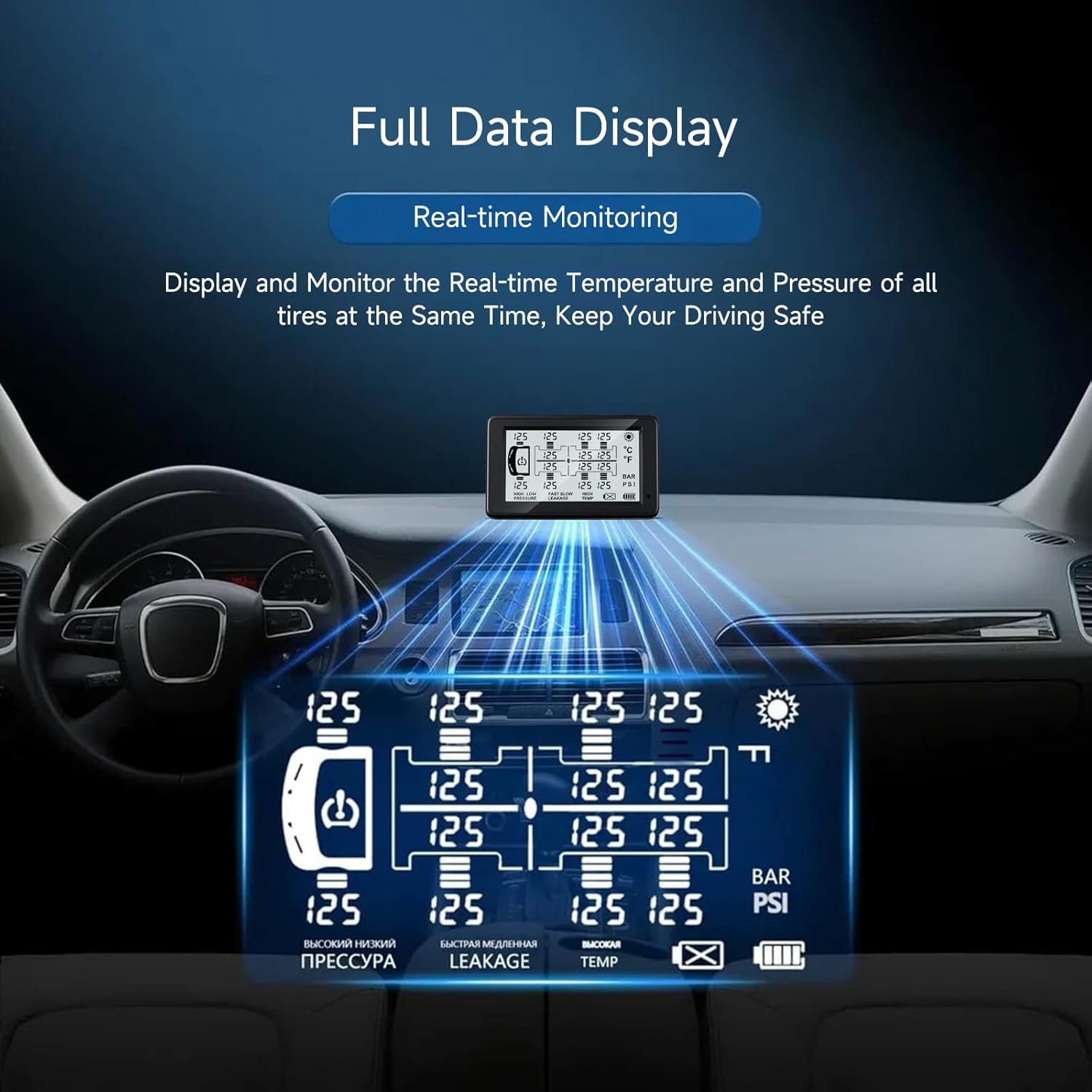 Tire Pressure Monitoring System, Trailer TPMS Sensors Set of 10, Solar Power Tire Pressure Monitor, 80ft Sensing Distance for RVs, Trailers, Heavy Trucks (3.7"-10S)