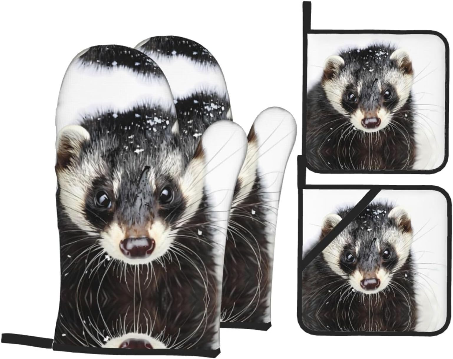 Wolverine in The Snow Oven Mitts and Pot Holders Sets of 4 Non-Slip Hot Pads Gloves for Kitchen Baking Cooking Grilling