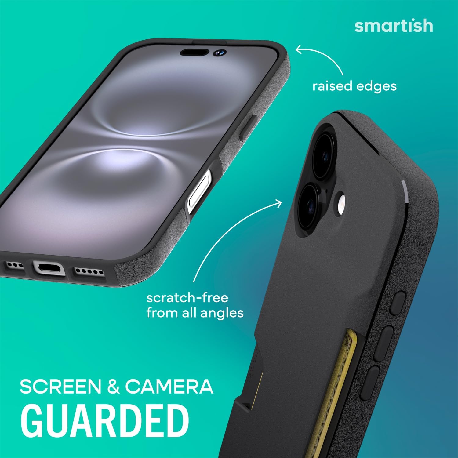 Smartish® iPhone 17 Wallet Case + Phone Grip Finger Loop - Wallet Slayer Vol. 1 [Slim + Protective] Credit Card Holder + Pop Out Ring Kickstand for Apple iPhone 17 - Black Tie Affair