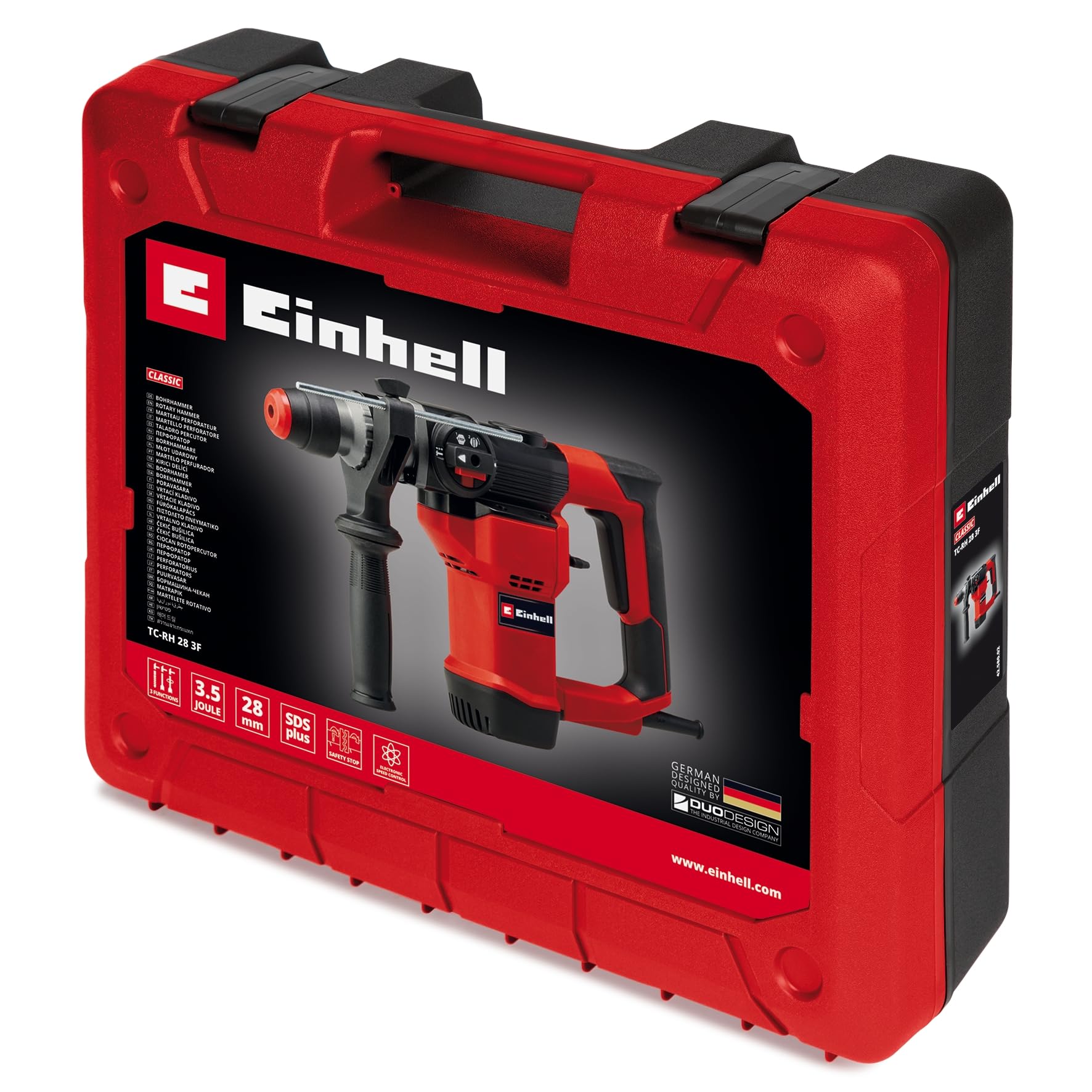 Einhell Martillo perforador TC-RH 28 3F (950 W, 3,5 J, mecanismo percutor neumático, SDS-plus, tope de profundidad, perforación/perforación con percusión/cincelado con fijación, incl. maletín)