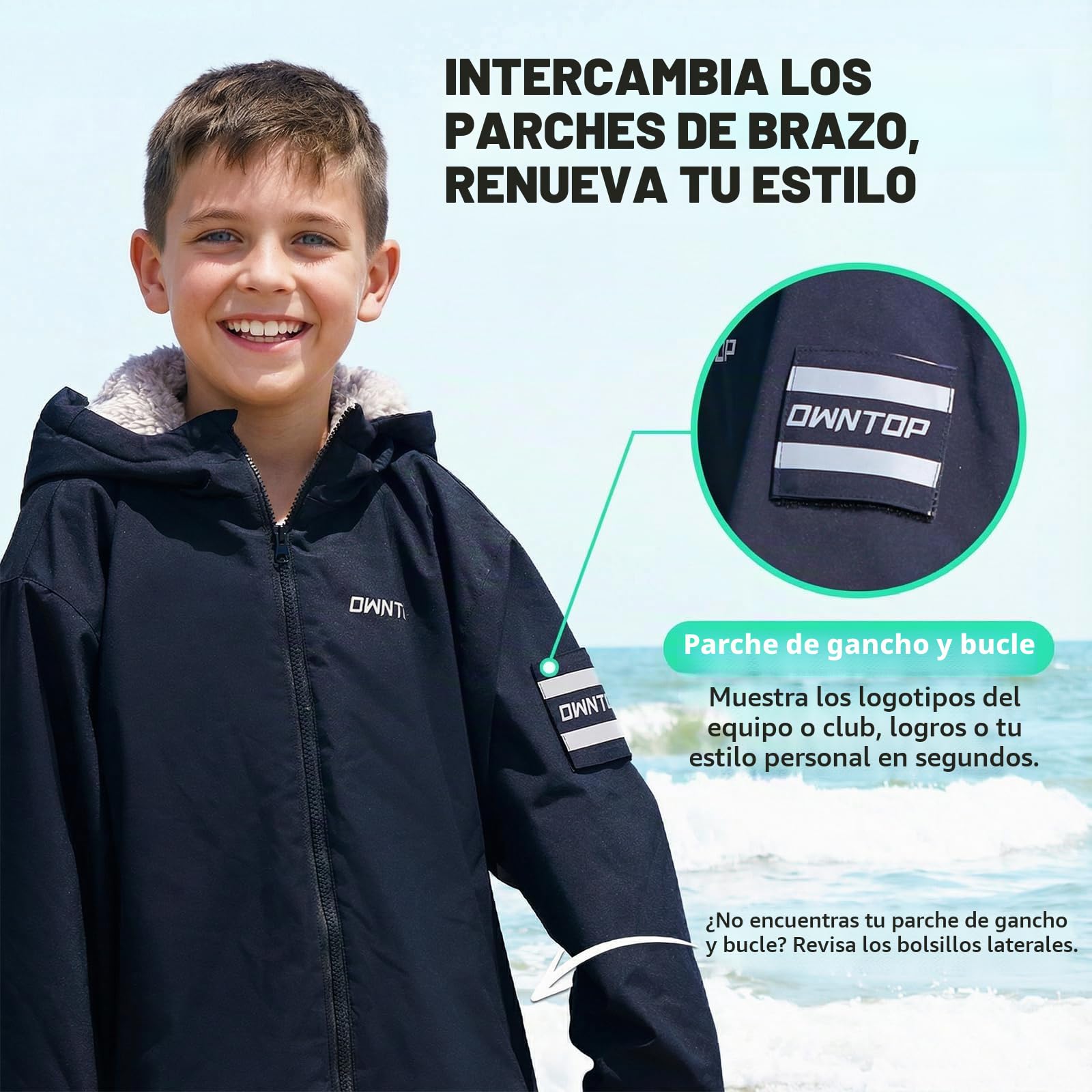 Owntop Bata cambiadora para Adultos y niños | Parka de natación Oversize | Impermeable y Resistente al Viento | Forro Polar Sherpa Interior, Bolsillos y Badge | para Surf, Playa, natación, Camping