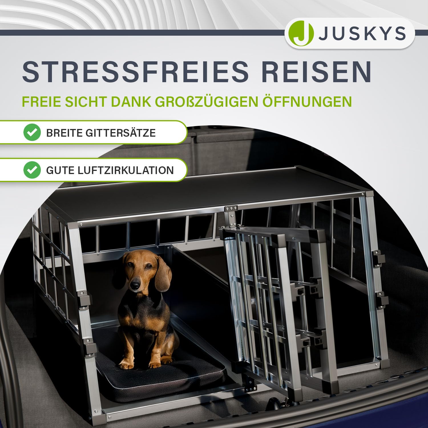 Juskys Alu Hundetransportbox L-X - 89x70x51 cm - Auto Hundebox robust & pflegeleicht - Gittertüren verschließbar - Aluminium Reisebox für Hunde