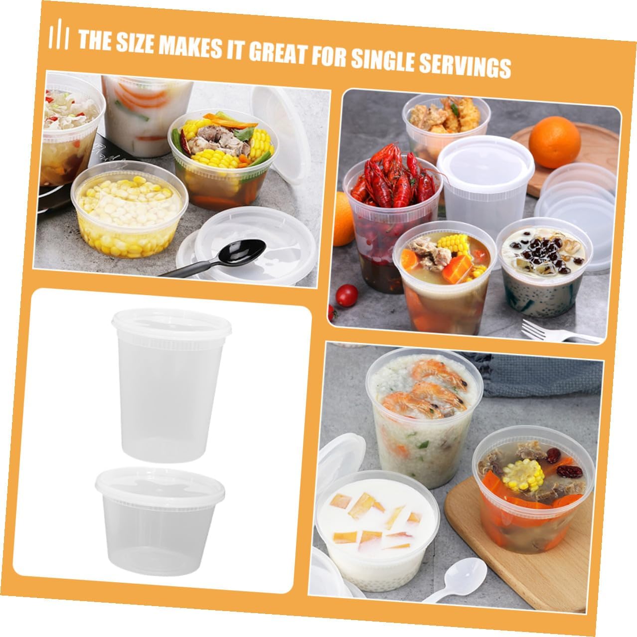 Beaupretty 50pcs Disposable Soup Bowls with Lids, 16oz 32oz Takeout Food Containers, Heat-resistant Portion Cups for Hot Soup, Porridge, and Beverage Packaging
