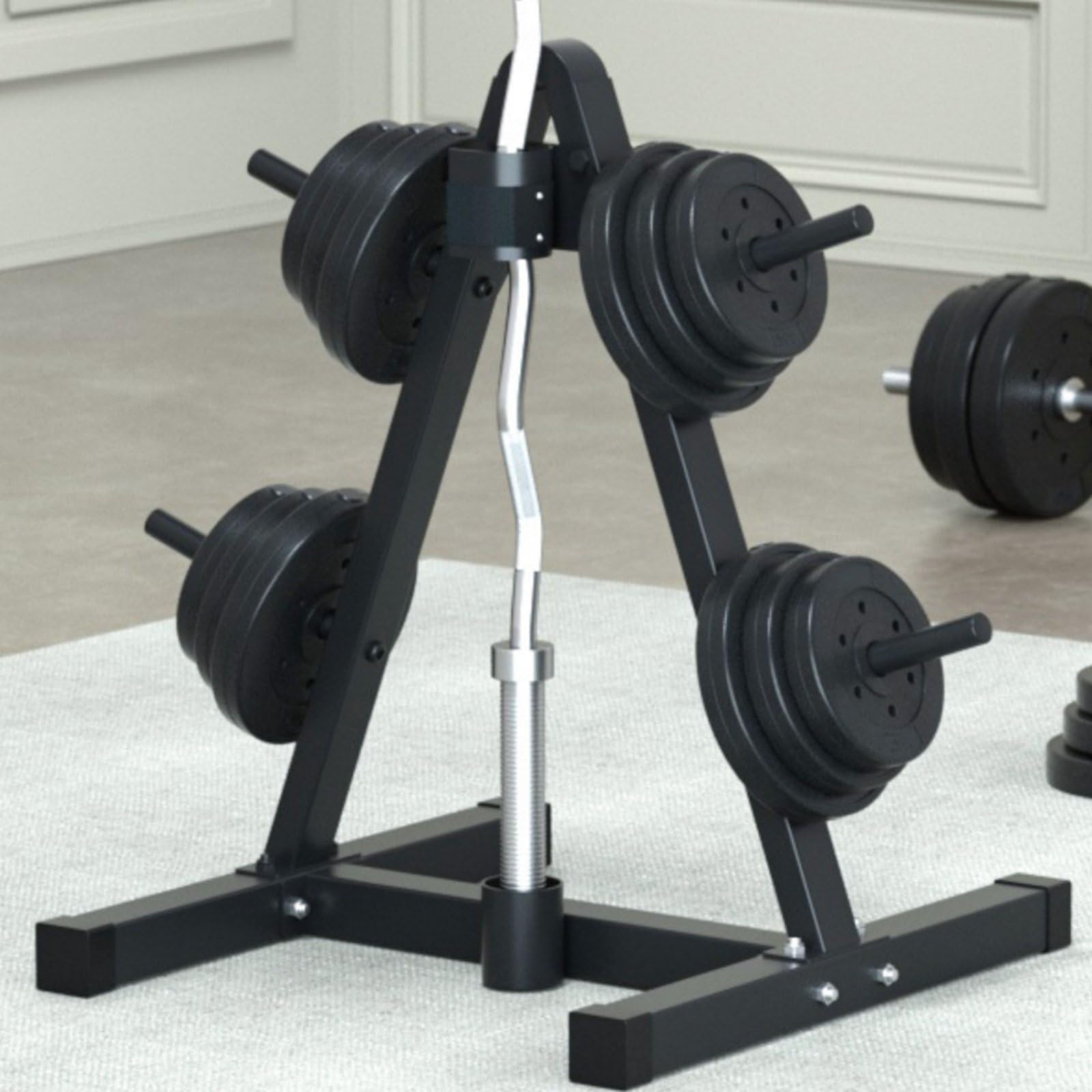 Barbell Storage Rack Soporte para Barra Estante de Discos Organizador de Pesas Bastidor Vertical con Varios Brazos Ahorro de Suelo en Acero Adecuado