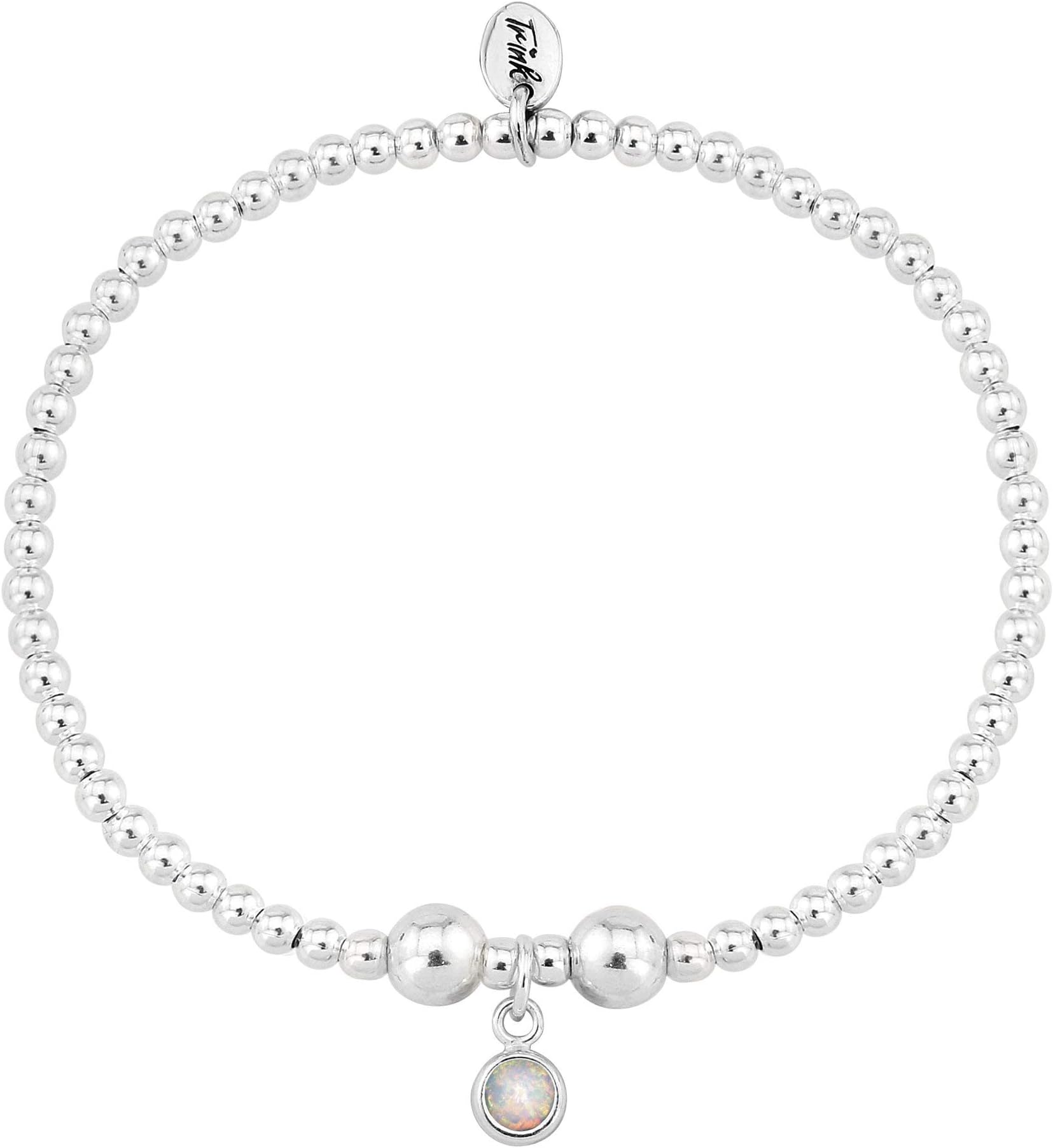 Trink Brand Sterling Silver Beaded Birthstone Birthday Month Bracelet - January, February, March, April, May, June, July, August, September, October, November, December